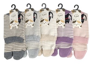 【日本製足袋ソックス】　かかと黒猫×ボーダー