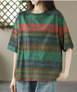 Tシャツ 半袖 ストライプ ラウンドネック  ゆったり 快適 レディース ファッション  XB214