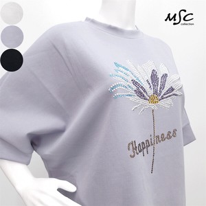 プルオーバー　花一輪　英字　ラインストーン　ドルマン