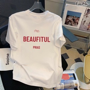 アルファベット半袖Tシャツ コットン プリント ラウンドネック  【2025SS】 ONA1121