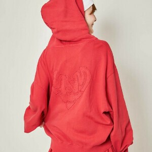 《ヴィンテージ感×ゆるシルエット》ユニセックス対応◎ピグメントハート刺繍パーカー