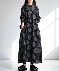 ワンピース  ラウンドネック 長袖  花柄  ゆったり 快適 レディース ファッション     WXB525