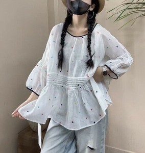 シャツ  ラウンドネック  花柄  半端袖 無地 ゆったり 快適 レディース ファッション   H6326# WXB534