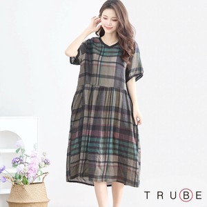 2025年新商品 洋装/连衣裙 V领 L尺寸 洋装/连衣裙 棉 格子图案