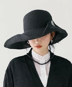 メタルボタン付きワイドブリムハット 帽子 日除け