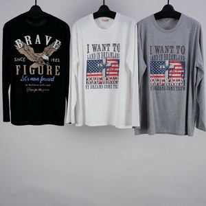 メンズ ヘビーウェイト プリント ロンT 長袖 カットソー 長袖カットソー 長袖Tシャツ ロゴ 転写 国旗