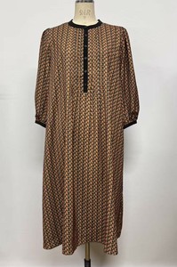 【25AW】総柄 ジオメトリック 幾何 プリント バイカラー 長袖 ピンタック ボタン ワンピース