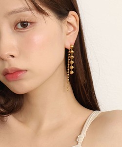 【サージカルステンレス 316L】 バックキャッチ ボールチェーン ロング ピアス   金属アレルギー対応