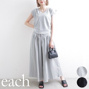 【each 新作入荷】サイドギャザーフレンチ袖トップス＆ワイドパンツセット　セットアップ　each東京2025aw