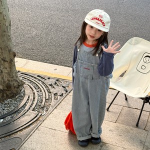 韓国スタイル 2色6サイズ サロペットパンツ ドット柄 or ストライプ 長袖 秋 春