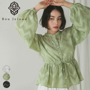 Button Shirt/Blouse Peplum Sheer Jacquard