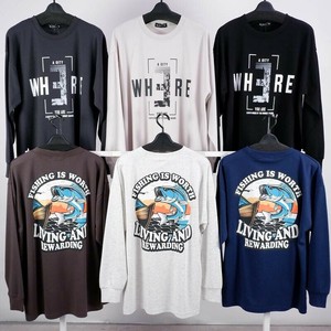メンズ  ダブルフェイス プリント ロンT  長袖 ロンT カットソー 長袖カットソー 長袖Tシャツ ロゴ　転写