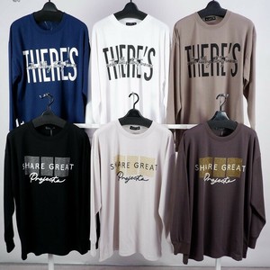 メンズ  ダブルフェイス プリント ロンT  長袖 ロンT カットソー 長袖カットソー 長袖Tシャツ ロゴ 金