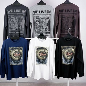 メンズ  ダブルフェイス プリント ロンT  長袖 ロンT カットソー 長袖カットソー 長袖Tシャツ ロゴ　転写