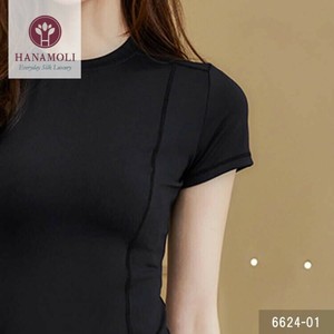 【内側シルク】【お肌に優しい】【スポーツウェア】【透けにくい黒】アクティブウエアTシャツ　6624