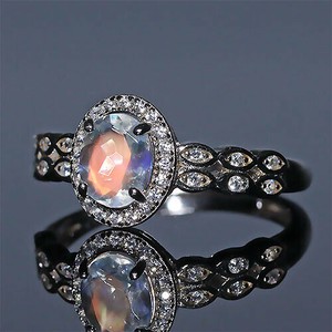 Silver-Based Pearl/Moon Stone Ring Rainbow Rings