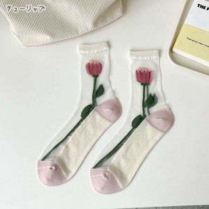 【現品50％オフ】WU1453s-tulip-1set 1足のみシアーソックス フラワーモチーフ シースルーソックス