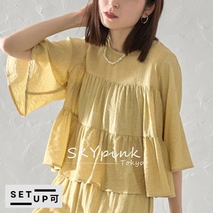 【WEB限定特別価格】シアーストライプティアードショート丈ブラウス　セットアップ可 skypink東京