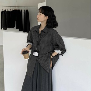 u28867トップス レディース Tシャツ シャツ ブラウス チエック 長袖 2色 レトロ 2025夏秋新作
