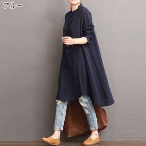 【現品50％オフ】EH2748s-bl-L ロングシャツ ナチュラル 長袖 体型カバー ゆったり 春 秋  大きいサイズ