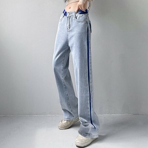 国内即納 配色ストレートデニムパンツ ハイウエスト
