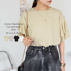 【2段階のふわっとフレアー袖】コットンフレアー袖カットソー　/Tシャツ/レディース/大きいサイズ