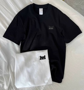 【現品50％オフ】OEH1394s-bk-one 黒猫Tシャツ コットン カジュアル 夏 半袖