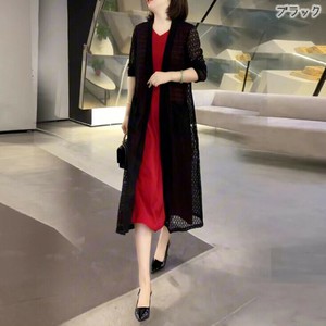 【現品50％オフ】ONA3003s-bk-KL ロングサマーニットコーディガン シアーニット 飾り編み  ボタンなし 夏