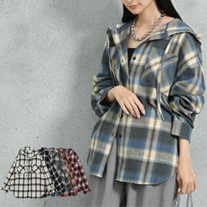 Button Shirt/Blouse Check Big Shirt Food