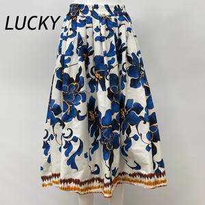 【イタリア製】LUCKY 花柄・裾ライン コットン フレアスカート ウエスト総ゴム