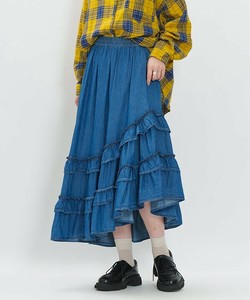 【2025秋冬新作】デニデニギャザフリSK アシメントリーフリルティアードデニムスカート