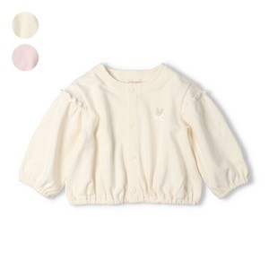 うさぎ刺繍りぼん付き裏毛カーディガン  W64400 本体綿100％  袖口・裾はゴム入り　シンプル　無地　ギフト