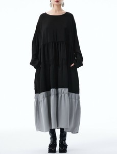 ワンピース ラウンドネック  長袖  無地   ゆったり 快適 レディース ファッション WCMB431