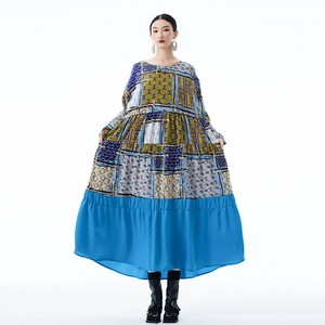 ワンピース  ラウンドネック  長袖  花柄  ゆったり 快適 レディース ファッション  WCMB432