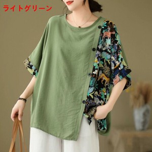 Tシャツ 半袖 ラウンドネック 無地 花柄 快適 レディース ファッション MBQ2896