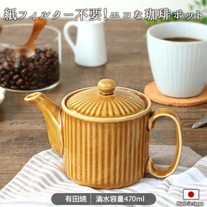 有田焼 しのぎ 珈琲 ポット 急須 茶かご付き [ 日本製 磁器 470ml 本体のみ電子レンジ対応 ] ティーポット