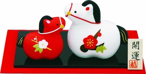 【干支】【午】【開運】【置物】紅白親子 福午