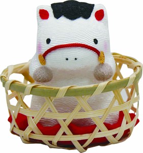 【干支】【午】【開運】【置物】ちりめん かご入り 午 白