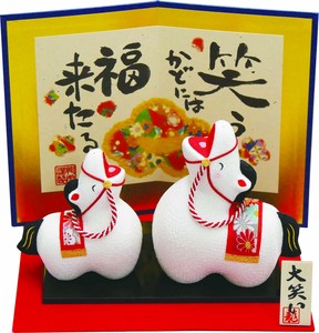 【干支】【午】【開運】【置物】大笑い親子 招福午（屏風付）