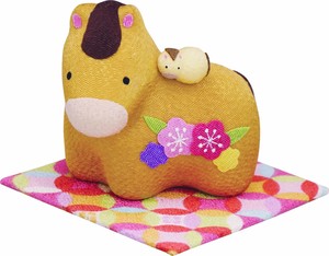 【干支】【午】【開運】【置物】ちりめん（大）花親子 午 茶