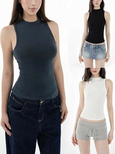 Tシャツ ノースリーブ ハーフネック 夏 無地 快適 レディース ファッション MBQ2924