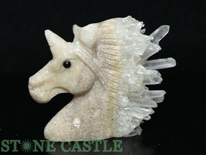 ☆一点物☆【彫刻置物】ユニコーン 水晶クラスター (EX) (四川省産) No.49 【天然石 パワーストーン】