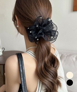 国内即納 透け感シュシュ パール 韓国風 ヘアゴム