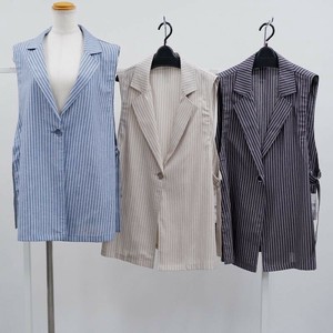 特価【百貨店納入品】ストライプ柄綿混ベスト　ベスト　ジレ　トレンチベスト　ストライプ