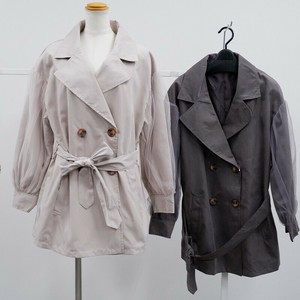 特価 残り僅か 袖チュール付ピーチ加工トレンチコート　トレンチコート トレンチ　コート ショート