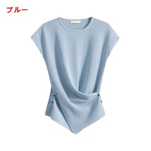 Tシャツ ラウンドネック  ノースリーブ  糸氷 ニット  無地  ストライプ  薄手 快適 レディース  MBQ2962