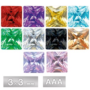 キュービックジルコニア スクエア AAA 3×3mm 全10色 パーツ ハンドメイド