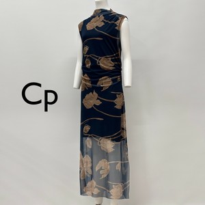 【イタリア製】Cp 花柄 シャーリングデザイン レーヨン パワーネットワンピース