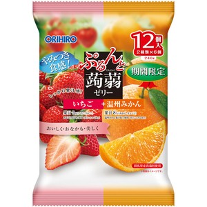 【秋冬期間限定】ぷるんと蒟蒻ゼリーパウチ　イチゴ＋温州みかん　12個（果物感じる美味しさ）