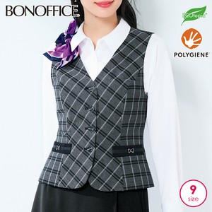 [通年]【レディース】モノトーンチェック背ベルト付Vネックベスト／抗菌防臭加工（裏地）
